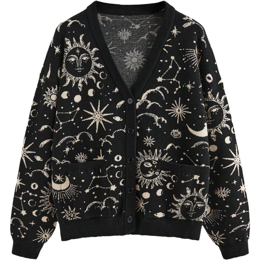 Women's Plus Size Paisley Cardigan Sweater Boho Knit V Neck Long Sleeve - Picture 1 of 4